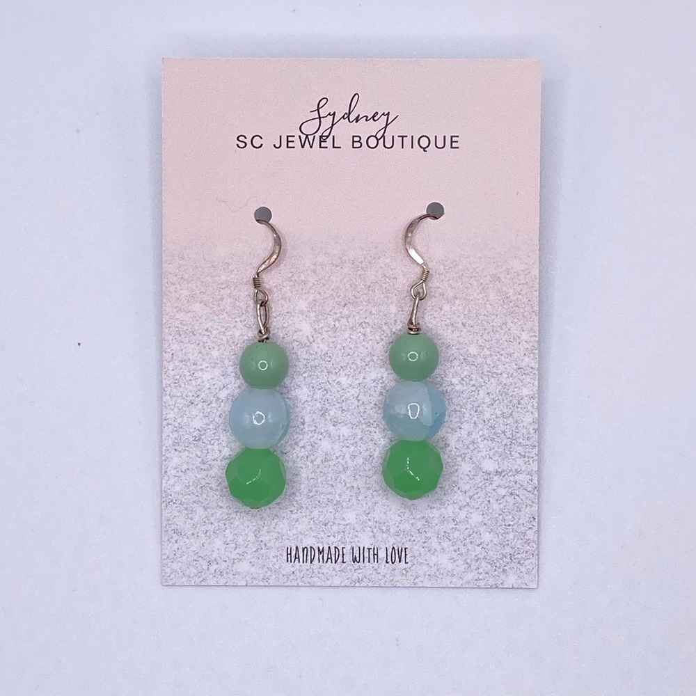 Handmade dangly green bead earrings